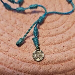 Turquoise Braided Bracelet with Silver Pendant